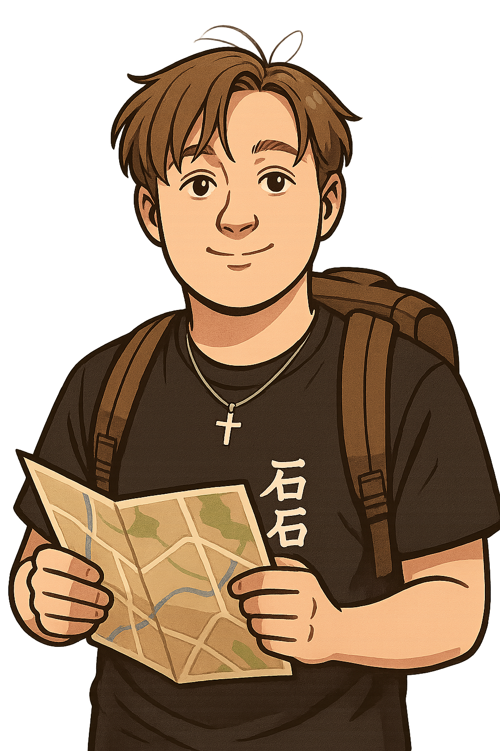 Luhan avec une carte et un sac à dos